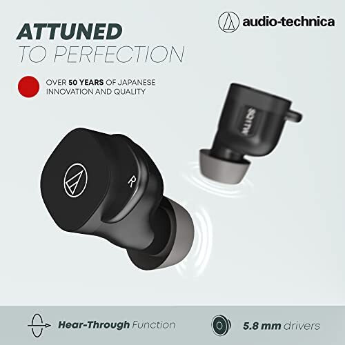 Audio-Technica Ath-Sq1Twbk Wireless Earbuds, 19.5 Hours Total Playtime, Ipx4 Splashproof, Touch Sensor Controls, Lightweight & Comfortable Design