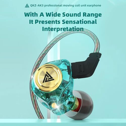 Qkz Ak3 Wired Iem With Mic, 10Mm Dynamic Driver For Hi-Res Audio, Titanium-Plated Ball-Top Pet Diaphragm, 3.5Mm Ofc Cable With Hd Mic For Gamers Wired Iem For Audiophile & Musicians (Cyan)