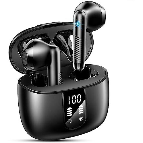 Wasart Wireless Earbuds, Bluetooth 5.3 Headphones In Ear With Hi-Fi Stereo, 40H Ear Buds With 4 Enc Noise Cancelling Mics, Ip7 Waterproof Wireless Earphones Led Display Usb-C For Android/Ios, Black