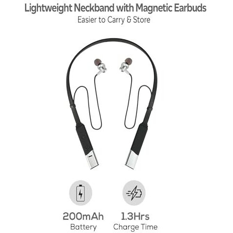 Jgd Boom Z1 Bluetooth 5.0 Neckband With Up To 25 Hours Playtime And Hi-Fi Stereo Sound In Ear Neckband, Magnetic Earpiece,Voice Assistant With Mic (Matte Black)