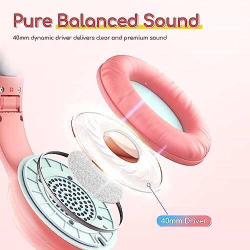 Earfun Kids Headphones With Mic For Boys And Girls, Over Ear Hd Stereo Headphone For Children, 85/94Db Volume Limiter, Sharing Port, Foldable On Ear Headsets With Mic (Pink & Blue)