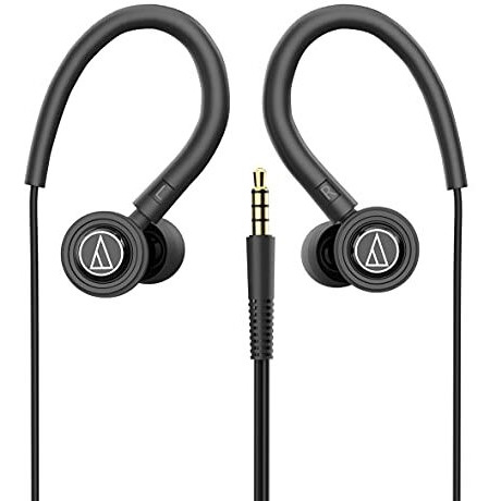 Audio-Technica Sonic Sport In-Ear Wired Earphones With Snap On/Off Ear Hooks, In-Line Mic & Control, 8.5Mm Powerful Drivers For Clear Sound & Rich Bass, Sound Isolation & Comfort Fit