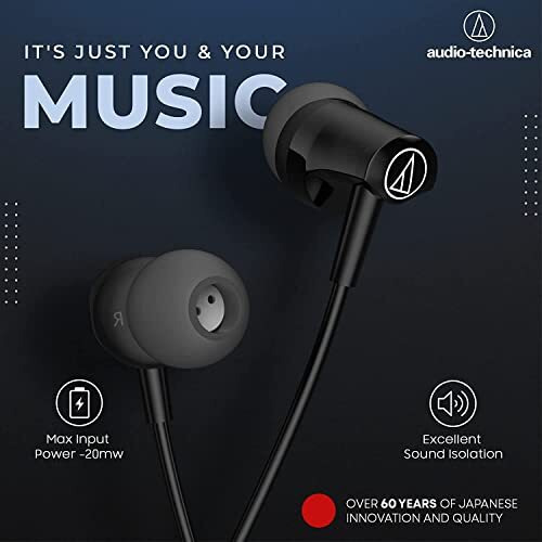 Audio-Technica Sonic Fuel In-Ear Wired Earphones With In-Line Mic & Control, 8.5Mm Powerful Drivers For Clear Sound & Rich Bass, Comfort Fit Earbuds