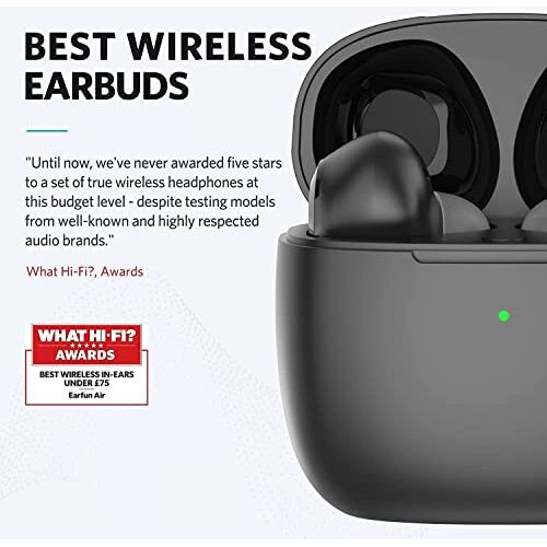 Earfun Air True Wireless In Ear Earbuds, [What Hi-Fi Awards] Bluetooth Earbuds With 4 Mics, Ipx7 Waterproof, Twsearbuds With Game Mode, Charging, Deep Bass, Usb-C Fast Charge, 35Hrs, Black