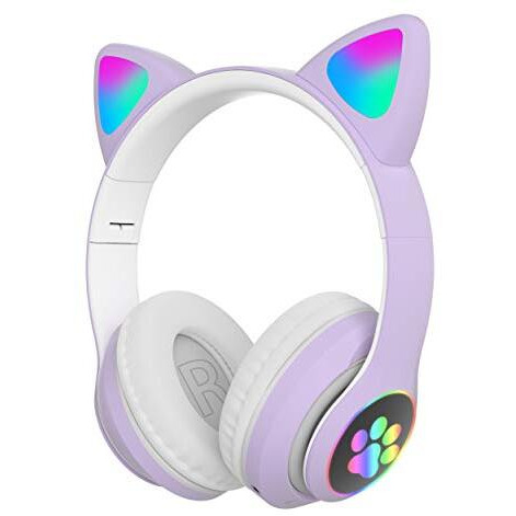 Wk Life Born To Live-K8- Original With Bis Certified 5.3V Type C Jack Wireless/Wired Kids Headphones With Mic For Girls/Boys Gifts Cat Ear Bluetooth Online Learning School- Purple