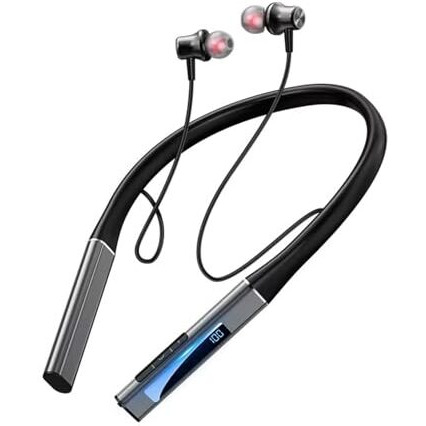 Ifast Digital Display Bluetooth 5.4 Wireless Neckband Earphone With Mic | Up To 100 Hours Music Playtime | Voice Assistance, Dual Pairing, Noise Cancellation [ Black ]