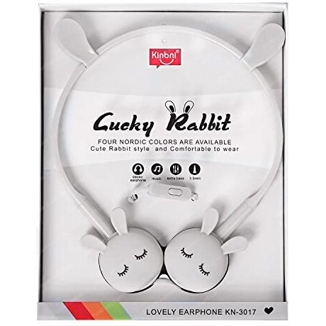Funblast Earphone For Kids - Cute Rabbit Wired Earphone, Headphones For Kids Girls Gifts Headphone For Smartphone, Gaming Headphone, Stereo Earphone, Stylish Headphones For Girls/Boys (White)