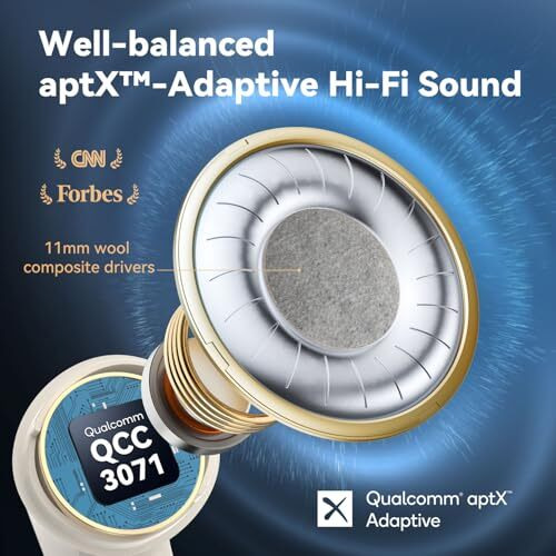 Earfun Air Pro 3 Noise Cancellation Earbuds 2023 Vgp Gold Award, Qualcomm Aptx Adaptive Sound, 6 Mics Cvc 8.0 Enc Wireless Earbuds, Bluetooth 5.3 Anc Earbuds Wireless (Oat White)