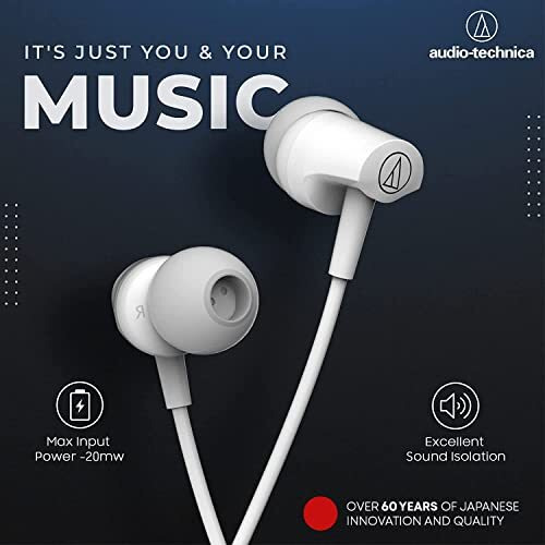 Audio-Technica Sonic Fuel In-Ear Wired Earphones With In-Line Mic & Control, 8.5Mm Powerful Drivers For Clear Sound & Rich Bass, One Button Multi-Function Remote, Comfort Fit Earbuds