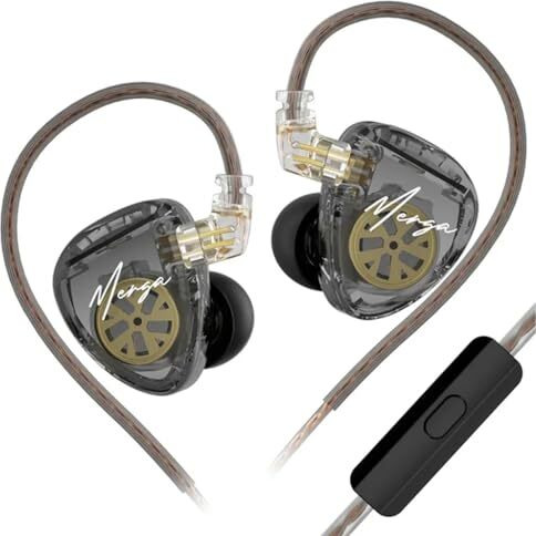 Kz Merga Iem Earphone With 3.5Mm & Mic, Hifi Dual Dynamic Driver Wired In-Ear Monitor With Ofc Detachable Cable, Transparent Resin Cover, Noise Isolation, Comfortable Fit