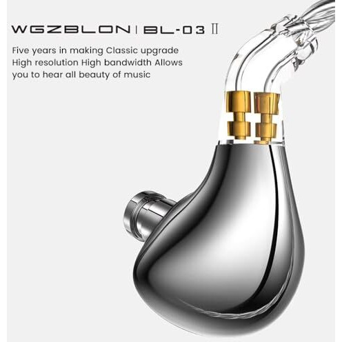 Blon Bl03 Ii Iem With Mic, 10Mm Carbon Diaphragm Dynamic Driver For Hi-Res Audio, Silver Plated Oxygen-Free Copper Cable, Wired Hifi Iem With 2Pins Detachable Cable Wired Earphone