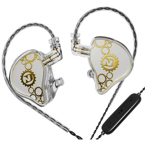 Nd Venus In-Ear Monitor Earphone With Mic, Dynamic Drive Hifi N52 Rubidium Magnet Diaphragm Wired Iem, 0.75Mm 2Pin Connector, Detachable Ofc Cable, 3.5Mm Jack (3.5Mm With Mic (Crystal))