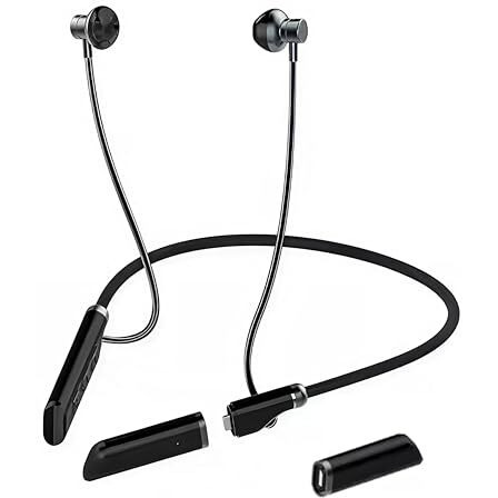 Ifast Bluetooth Wireless Neckband Earphone With Replaceable Batteries | Hifi Lossless Sound Quality | Up To 480 Hours Music Playtime |Clear Call And Noise Reduction [ Black ]