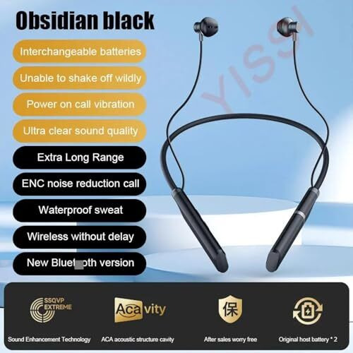Ifast Bluetooth Wireless Neckband Earphone With Replaceable Batteries | Hifi Lossless Sound Quality | Up To 480 Hours Music Playtime |Clear Call And Noise Reduction [ Black ]