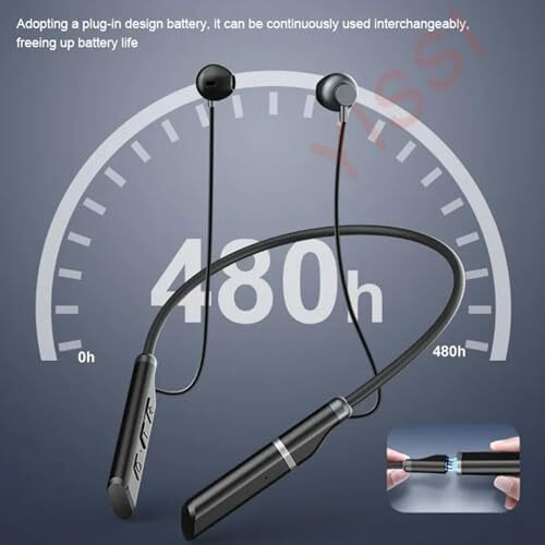 Ifast Bluetooth Wireless Neckband Earphone With Replaceable Batteries | Hifi Lossless Sound Quality | Up To 480 Hours Music Playtime |Clear Call And Noise Reduction [ Black ]