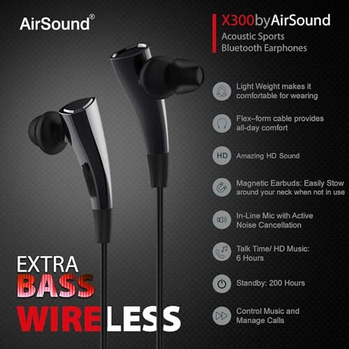 Tukzer Airsound X300 Wireless Bluetooth In-Ear Headphones, Magnetic-Auto Pause/Auto-Play, Hd Stereo & Mic (X300)