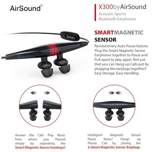 Tukzer Airsound X300 Wireless Bluetooth In-Ear Headphones, Magnetic-Auto Pause/Auto-Play, Hd Stereo & Mic (X300)