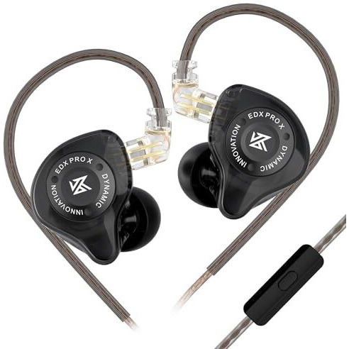 Kz Edx Pro X In Ear Monitor Wired Headphones, Hifi Stereo Iem, Dynamic Driver Earphones With Detachable Cable, Deep Bass Noise Isolating Earbuds For Singers Musicians Drummers Audiophile (Mic, Black)