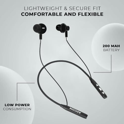 Adcom Pulse Wireless Bluetooth Neckband Headset With Up To 10 Hours Playback, Magnetic Earbuds, 10Mm Bass Drivers & 200 Mah Battery (Black)