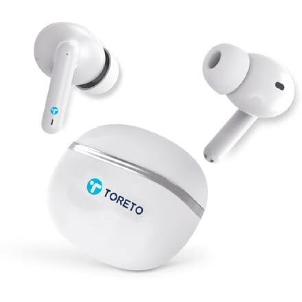 Toreto Air Sync Tws Wireless Earbuds Quad Mic Enc,With 40H Playtime Bluetooth V5.3 Low Latency Mode 12Mm Drivers Rapid Charge Ipx5 Smart Touch Controls