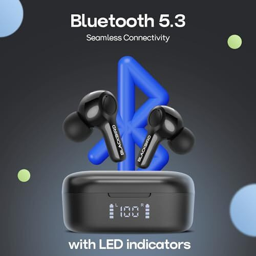 Blackbird Audio Tws Bluetooth Earbuds With Digital Power Display | Smart Touch Controls | Matte Black Finish | Wireless Earbuds With Enc | Crystal Clear Sound For Music And Calls