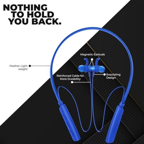 Bouncefit 295 Wireless Blutooth Neckband, 35Hrs Battery, Fast Charge, Ipx7, Dual Pairing, Low Latency, Magnetic Earbuds, Noise Cancellation, With Mic Earphones (Blue)