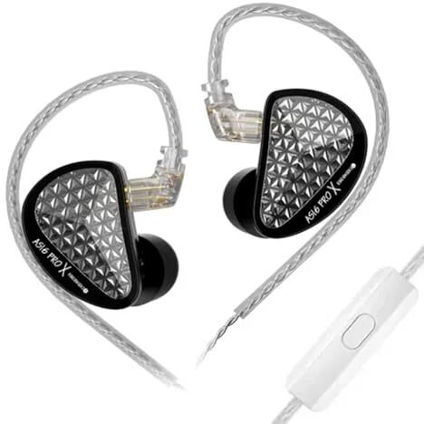 Kz As16 Pro X In-Ear Monitor Earphone With 16 Balanced Armature Drivers Iem, Precision Electronic Crossover Technology, 0.75Mm 2Pin & 3.5Mm Plug Detachable Silver-Plated Cable (Black With Mic)