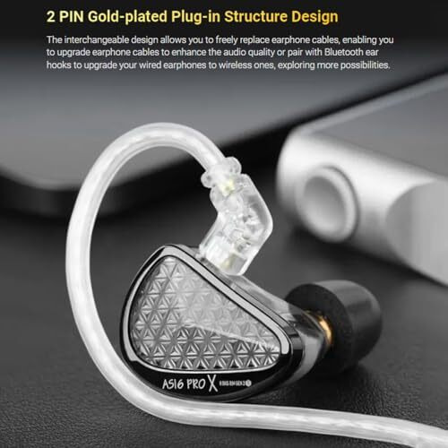 Kz As16 Pro X In-Ear Monitor Earphone With 16 Balanced Armature Drivers Iem, Precision Electronic Crossover Technology, 0.75Mm 2Pin & 3.5Mm Plug Detachable Silver-Plated Cable (Black With Mic)