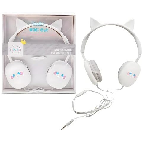 Elecart Kids Headphones With Mic - Wired, Adjustable Headband, On Ear, Stereo - Stylish For Girls/Boys, Birthday Gift (White Cat)