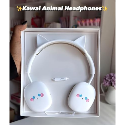 Elecart Kids Headphones With Mic - Wired, Adjustable Headband, On Ear, Stereo - Stylish For Girls/Boys, Birthday Gift (White Cat)