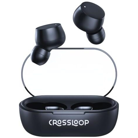 Crossloop Bliss Podz True Wireless Earbuds With Mic, Touch Control, Range 10M, Bluetooth 5.3, Play Time 12  60 Hrs, Voice Assistant, Auto Pairing, Ipx3, Long Standby Time, Type C Charging. (Black)