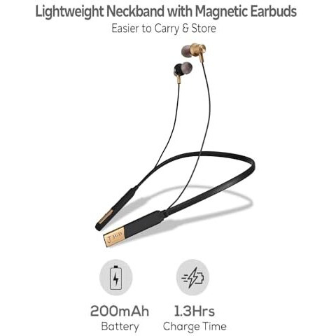 Jgd Boom Z1 Bluetooth 5.0 Neckband With Up To 25 Hours Playtime And Hi-Fi Stereo Sound In Ear Neckband, Magnetic Earpiece,Voice Assistant With Mic (Golden)