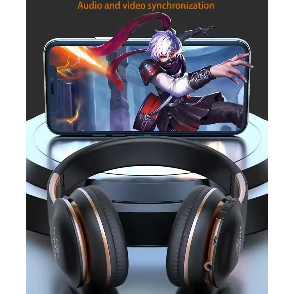 Foldable Wireless Bluetooth Headphone | Compatible Subwoofer Stereo Headset | Wireless Gaming Headset With Microphone And Noise Cancellation [ Black ]