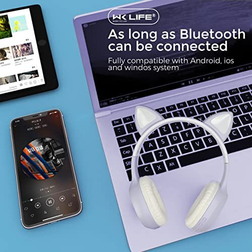 Wk Life Born To Live- K10 Original With Bis Certified 5.3V Type C Jack Wireless/Wired Kids Headphones With Mic For Girls/Boys Gifts Cat Ear Bluetooth Online Learning School-Purple