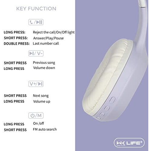 Wk Life Born To Live- K10 Original With Bis Certified 5.3V Type C Jack Wireless/Wired Kids Headphones With Mic For Girls/Boys Gifts Cat Ear Bluetooth Online Learning School-Purple