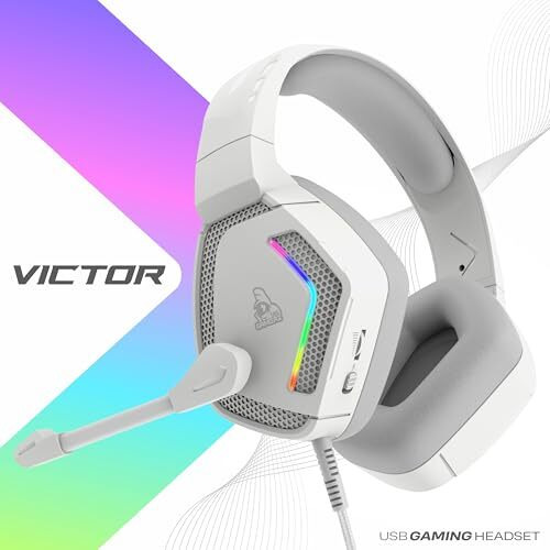 Tag Gamerz Victor Rgb White Over-Ear Gaming Headphone Headset | Soft Ear Cups | 50Mm Driver| 3.5Mm Audio | 7 Color Breathing Rgb With Usb | 2M Braided Cable | Adjustable Mic For Calling | Mute Button