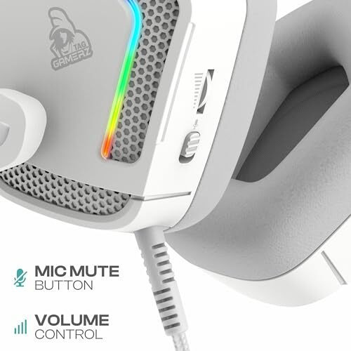 Tag Gamerz Victor Rgb White Over-Ear Gaming Headphone Headset | Soft Ear Cups | 50Mm Driver| 3.5Mm Audio | 7 Color Breathing Rgb With Usb | 2M Braided Cable | Adjustable Mic For Calling | Mute Button