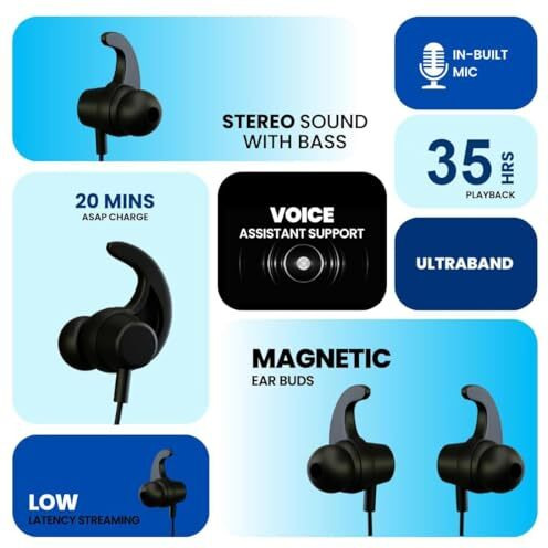 Bouncefit 295 Wireless Blutooth Neckband, 35Hrs Battery, Fast Charge, Ipx7, Dual Pairing, Low Latency, Magnetic Earbuds, Noise Cancellation, With Mic Earphones (Black)