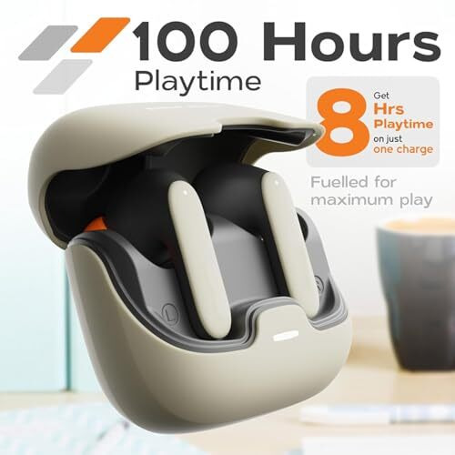True Wireless Stereo In Ear Earbuds With Quad Mic Enc | Low Latency Gaming | Type-C Fast Charging | 100 Hours Long Playtime Charging Case | Bluetooth 5.3 Earbuds Tws[ Ivory ]