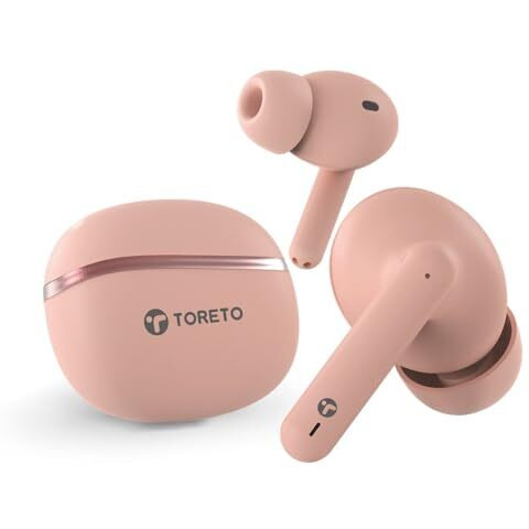 Toreto Air Sync Tws Wireless Earbuds Quad Mic Enc,With 40H Playtime Bluetooth V5.3 Low Latency Mode 12Mm Drivers Rapid Charge Ipx5 Smart Touch Controls (Pink)