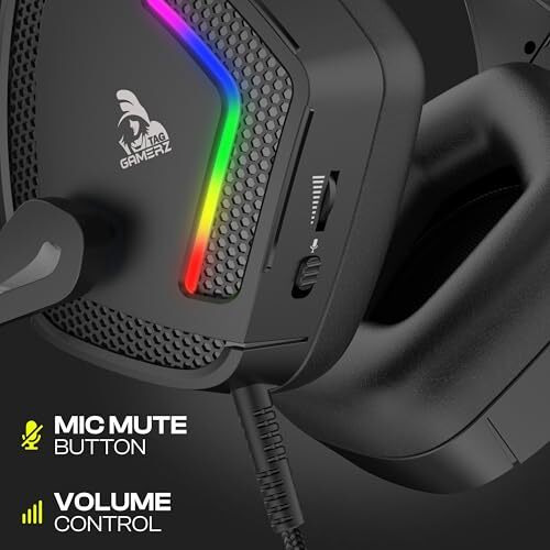 Tag Gamerz Victor Rgb Black Over-Ear Gaming Headphone Headset | Soft Ear Cups | 50Mm Driver| 3.5Mm Audio | 7 Color Breathing Rgb With Usb | 2M Braided Cable | Adjustable Mic For Calling | Mute Button