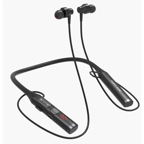 Ifast Digital Display Wireless Neckband Earphone With Fm Radio | Up To 60 Hours Music Playtime |Noise Cancellation, Voice Assistance, Dual Pairing [ Black ]