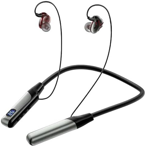 Ifast Bluetooth 5.3 Wireless Neckband Earphone With Mic | Hd Call Stereo Bass | Up To 40 Hours Music Playtime |Noise Cancellation, Voice Assistance, Dual Pairing, Plug-In Cards Mode [ Silver Black ]