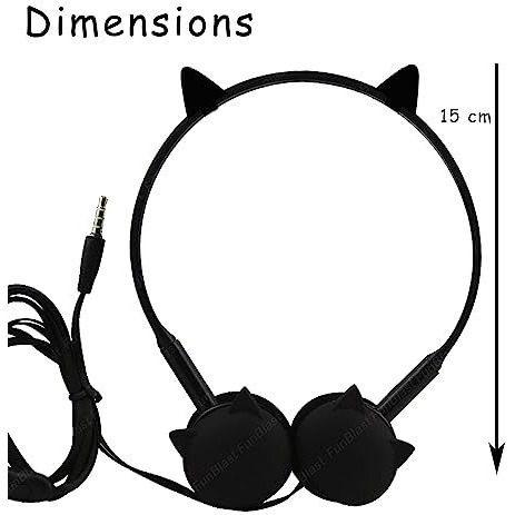 Funblast Earphone For Kids - Cute Cat Wired Earphone, Headphones For Kids Girls Gifts Headphone For Smartphone, Gaming Headphone, Stereo Earphone, Stylish Headphones For Girls/Boys (Black) - Over Ear