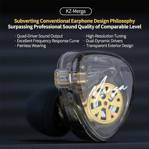 Kz Merga Iem Earphone With 3.5Mm, Hifi Dual Dynamic Driver Wired In-Ear Monitor With Silver Plated Detachable Cable, Transparent Resin Cover, Noise Isolation, Comfortable Fit
