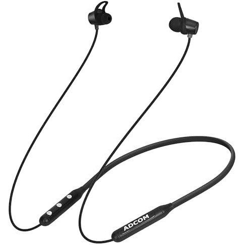Adcom Sync Wireless Bluetooth Neckband Headset With Up To 10 Hours Playback, Fast Charge, Magnetic Earbuds, 10Mm Bass Drivers & 200 Mah Battery, Wireless With Mic Earphones (Black)