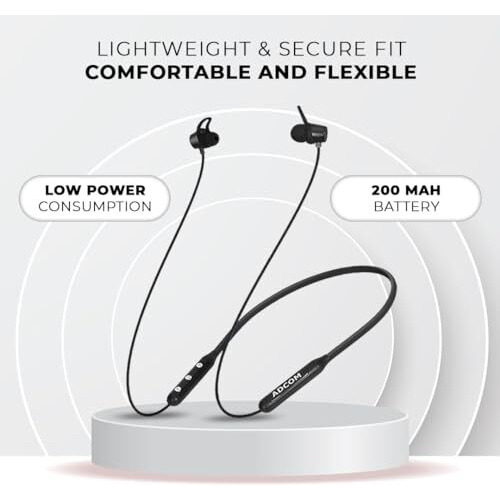 Adcom Sync Wireless Bluetooth Neckband Headset With Up To 10 Hours Playback, Fast Charge, Magnetic Earbuds, 10Mm Bass Drivers & 200 Mah Battery, Wireless With Mic Earphones (Black)