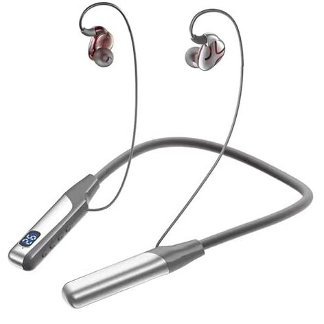 Ifast Digital Display Bluetooth Wireless Neckband Earphone| Hd Call Stereo Bass | Up To 40 Hours Music Playtime |Noise Cancellation, Voice Assistance, Dual Pairing, Plug-In Cards Mode [ Silver Grey ]