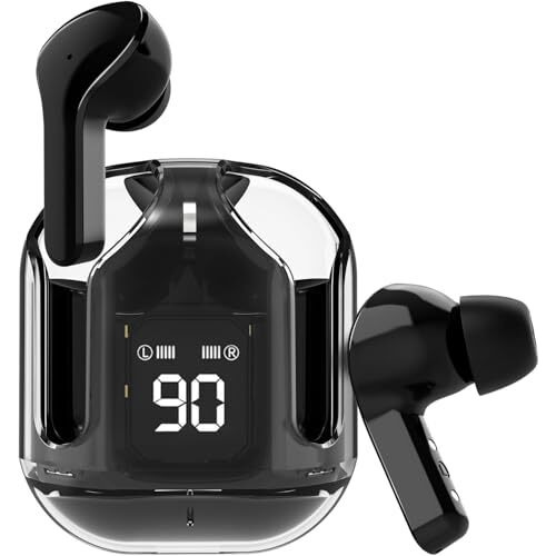 Ultrapods Wireless Earbuds With Led Display, Tws Bluetooth, Digital Battery Ultrapods Tws Earbud Transparent Design, 12 Hrs Playtime With Fast Charging Bluetooth Hd Bass Drivers (Black)