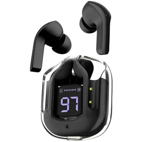 Ultrapods Wireless Earbuds With Led Display, Tws Bluetooth, Digital Battery Ultrapods Tws Earbud Transparent Design, 12 Hrs Playtime With Fast Charging Bluetooth Hd Bass Drivers (Black)